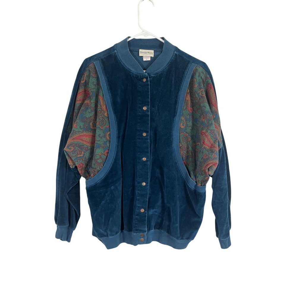 Boundary Waters Jacket Women L Blue Crew Snap Floral Retro Festival Boho Paisley
